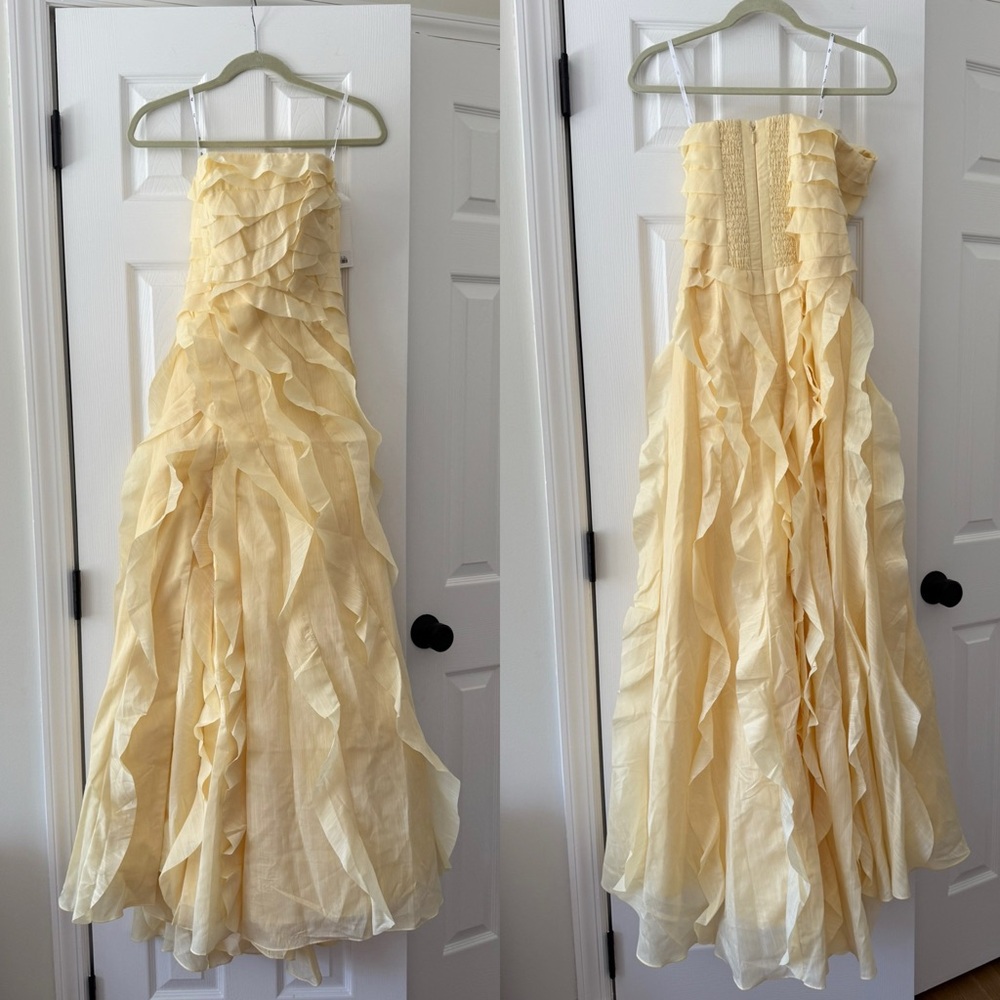 Aje Allaire Strapless Ruffled Shirred Faille Gown Butter Yellow NEW with tag - Picture 3 of 10